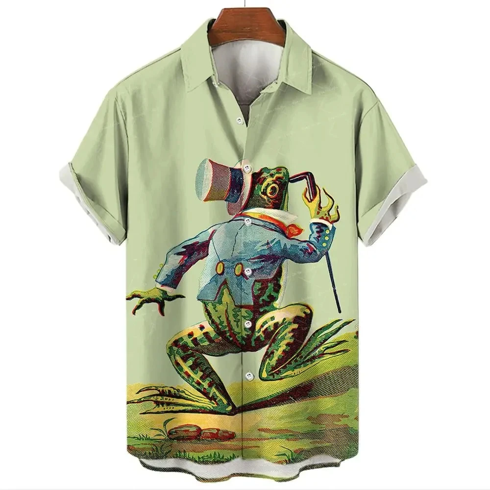 Funny Frog 3D Print Streetwear Man/Women Casual Fashion Short Sleeves Hawaii Shirts Lapel Button Shirt Oversized Unisex Clothes