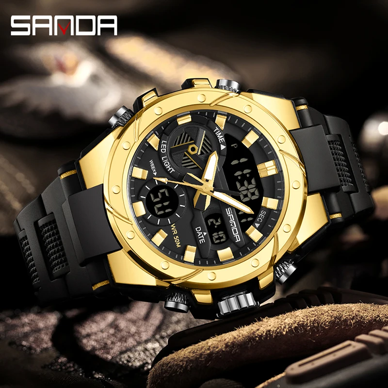 Men's Multifunctional Outdoor Waterproof Electronic Watch Digital Wristwatches SANDA 3313 Student Fashion Trend Military Style