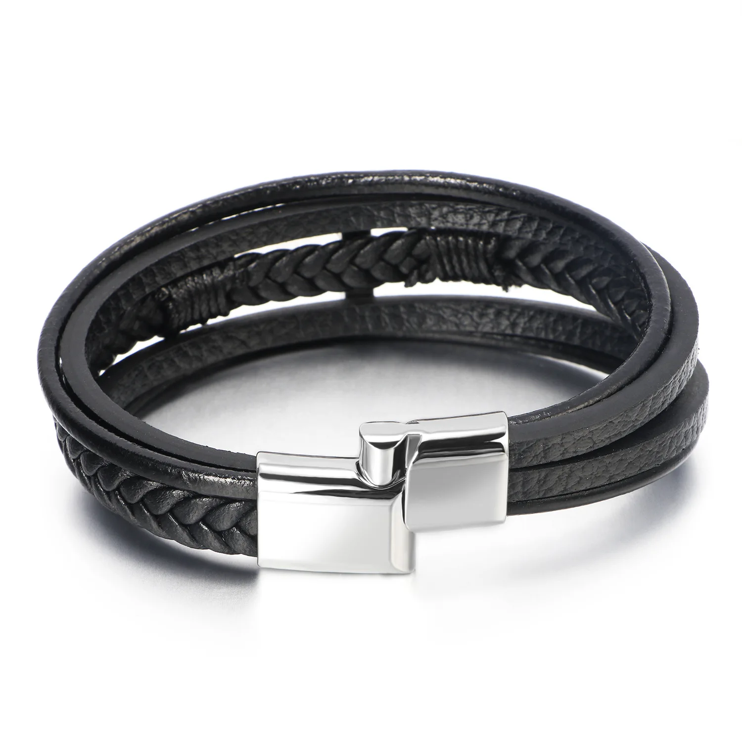 ZG European and American Cross Leather Bracelet For Men Multi Layer Hand Woven Genuine Leather Bracelet leather bracelet cross pendant necklace