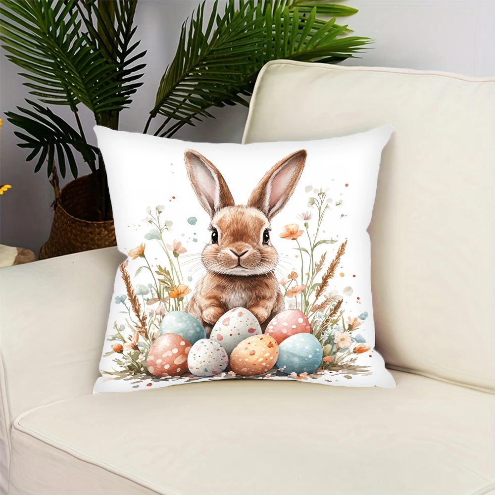 Cute Bunny Egg Spring Pattern Easter Pillowcase Living Room Bedroom Sofa Chair Decorative Cushion Cover 2
