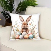 Cute Bunny Egg Spring Pattern Easter Pillowcase Living Room Bedroom Sofa Chair Decorative Cushion Cover 2