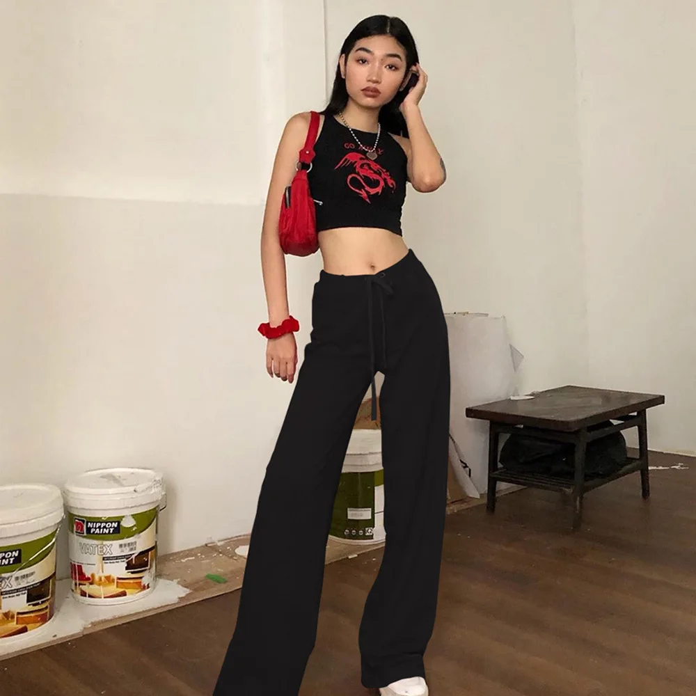 2023 New Autumn Women High Street Wide Leg Slim Soft Pants Fashion Red Harajuku Casual Solid Loose Bottoms Pants Femme Mujer Y2k