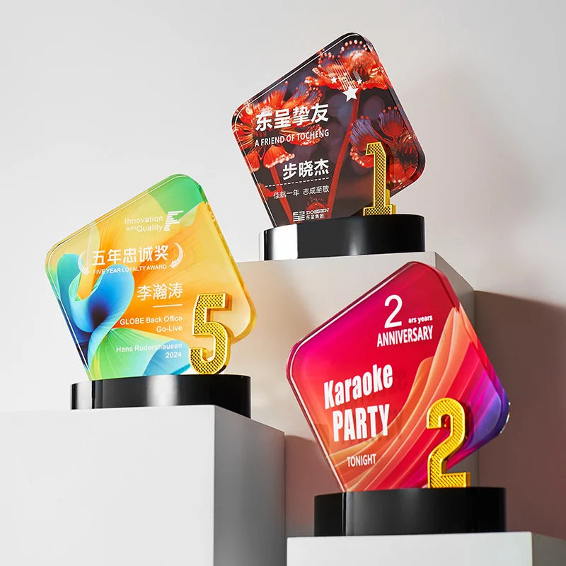 Customized Metal Digital Year Anniversary Crystal Trophy, Company Annual Meeting Awards, Carving Anniversary Commemorations, 1Pc