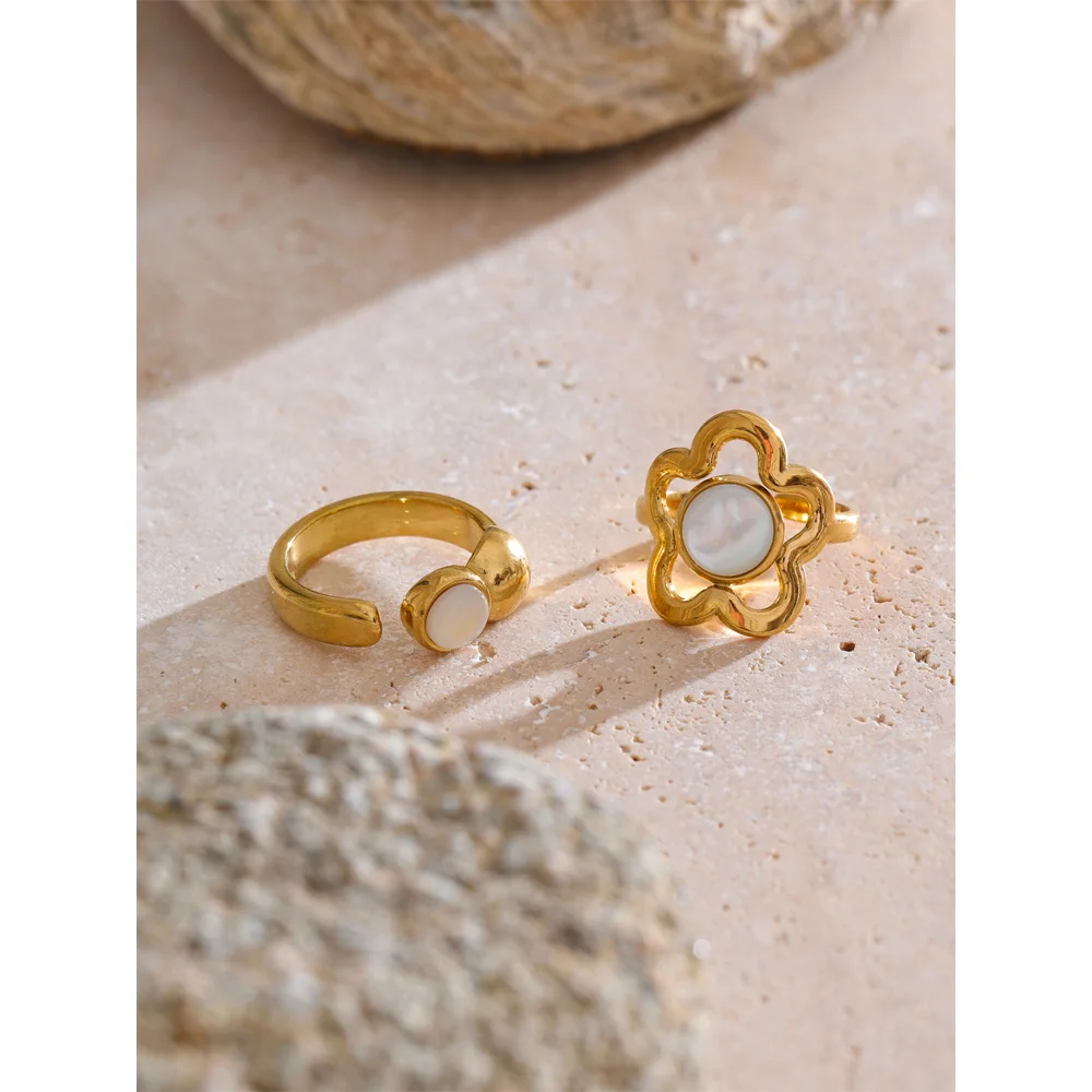 Yhpup Adjustable Ring Stainless Steel Flower Shell