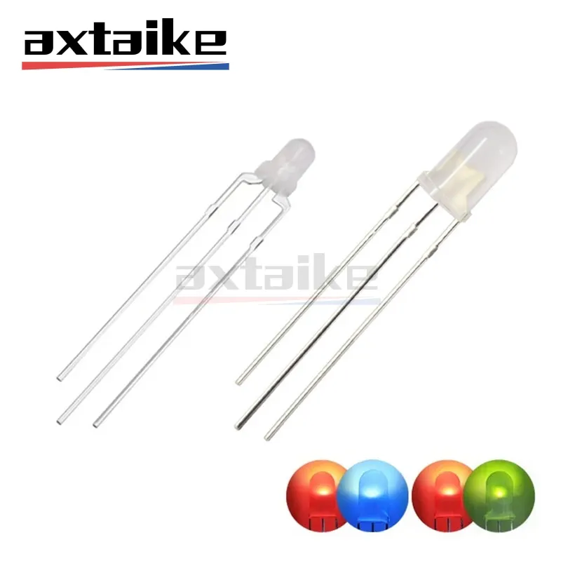 50PCS 3mm 5mm Bicolor Lamp Red Green Blue Common Anode / Cathode 3Pin ...