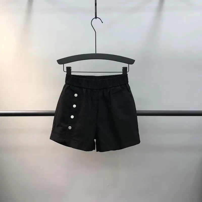 Korean Elasticized Summer Women's 2024 New Patchwork Button Pocket Fashion Solid Color Loose All-match Casual Sports Shorts