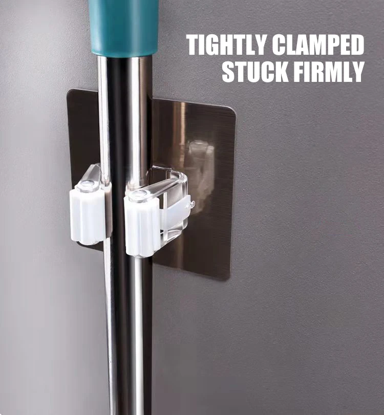 Description Picture 3 of itemMulti-Purpose Hooks Punch-free Mop Holder Bathroom Shelf Wall-Mounted Mop Broom Hanger Self Adhesive Hooks Bathroom Storage