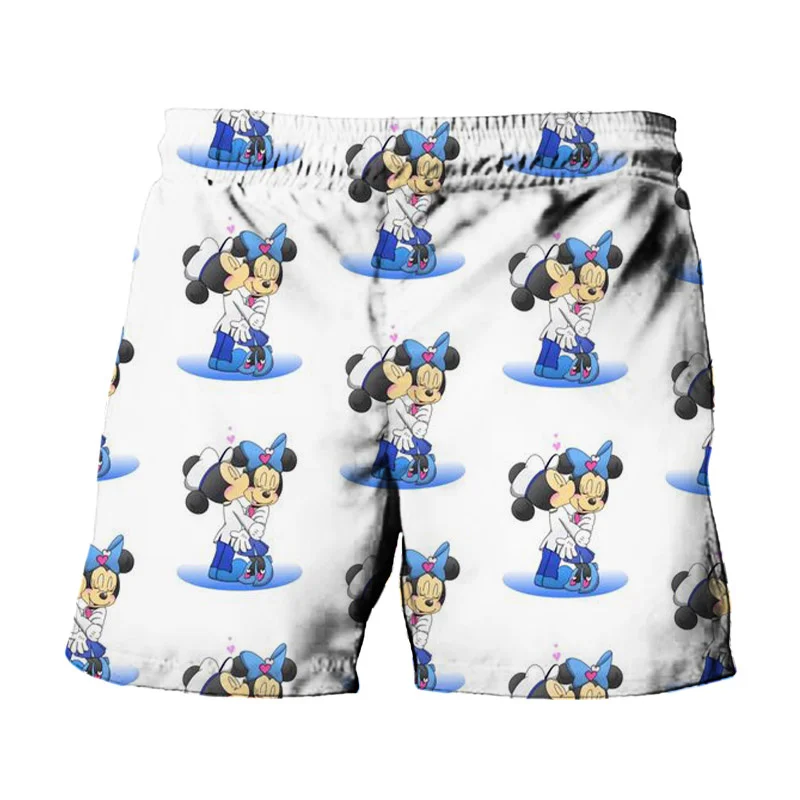 2024 Summer Harajuku New Disney Brand Cute Mickey And Minnie Anime Print Men's Swimwear Beach Shorts Fashion Casual Kids Shorts 2