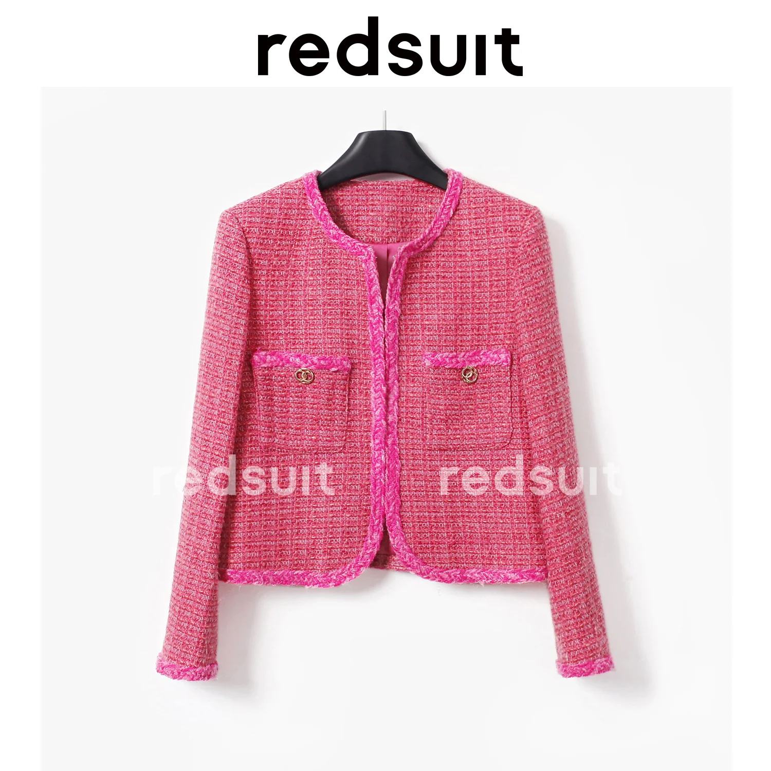 

No Age Super Reduced Age Pink Small Fragrance Lace Thick Tweed Fashion Short French Coat Top