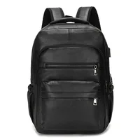 High Quality USB Charging Backpack Men PU Leather Bagpack Large Laptop Backpacks Male Mochilas Schoolbag For Teenagers Boys 2