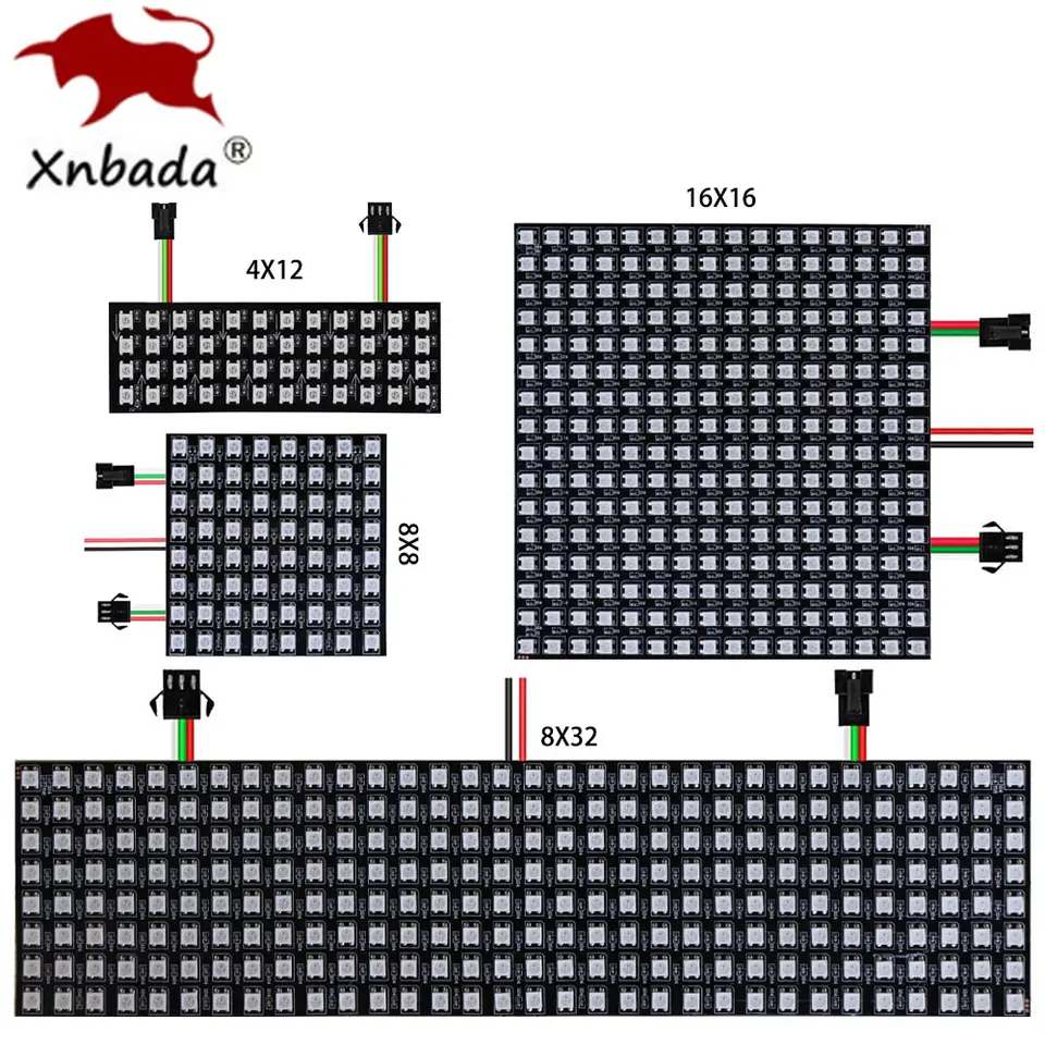 1-10Pcs WS2812B RGB Flexible 4X12 8X8 16x16 8x32 Pixel Led Panel Matrix Screen Module WS2812 Individually Addressable IC DC5V image 1