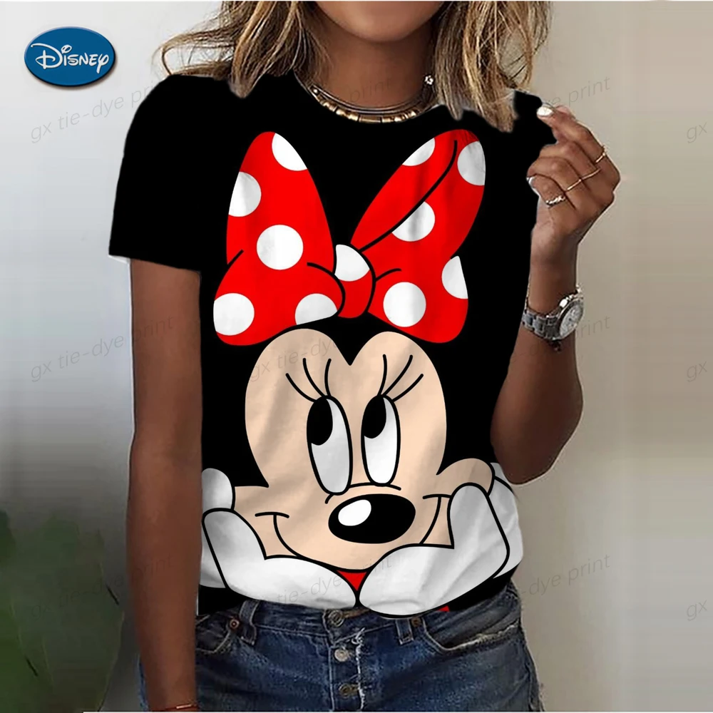 

2023 New Autumn Women's Disney Mickey Minnie Mouse T-shirt Short Sleeve Casual Fashion Women's T-shirt Crew Neck Pullover Y2K