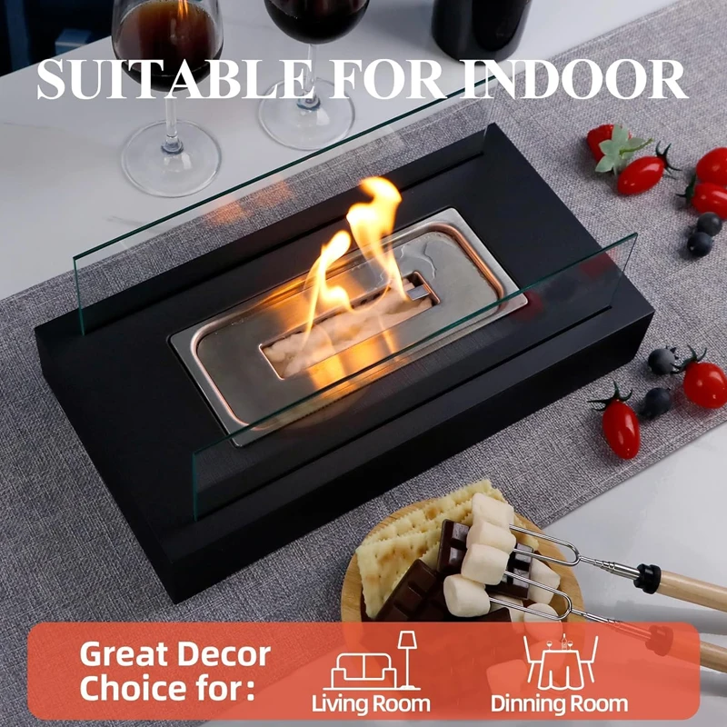 Camping Fire Pit Tabletop Portable Fireplace Real Flame Burning Smokeless Ashless Outdoor Indoor Black Metal