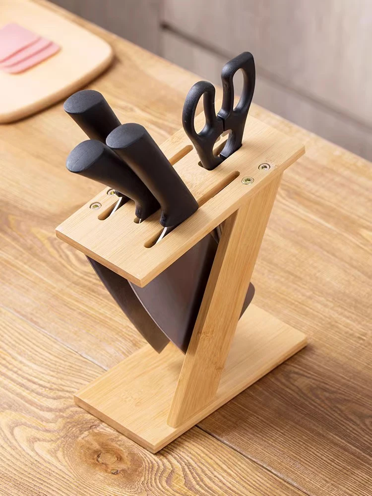 Home Use Bamboo Cross Knife Holder Kitchen Tool Storage Ra Knife Base Display elf Cleaver Ra Knife Insertion Stand