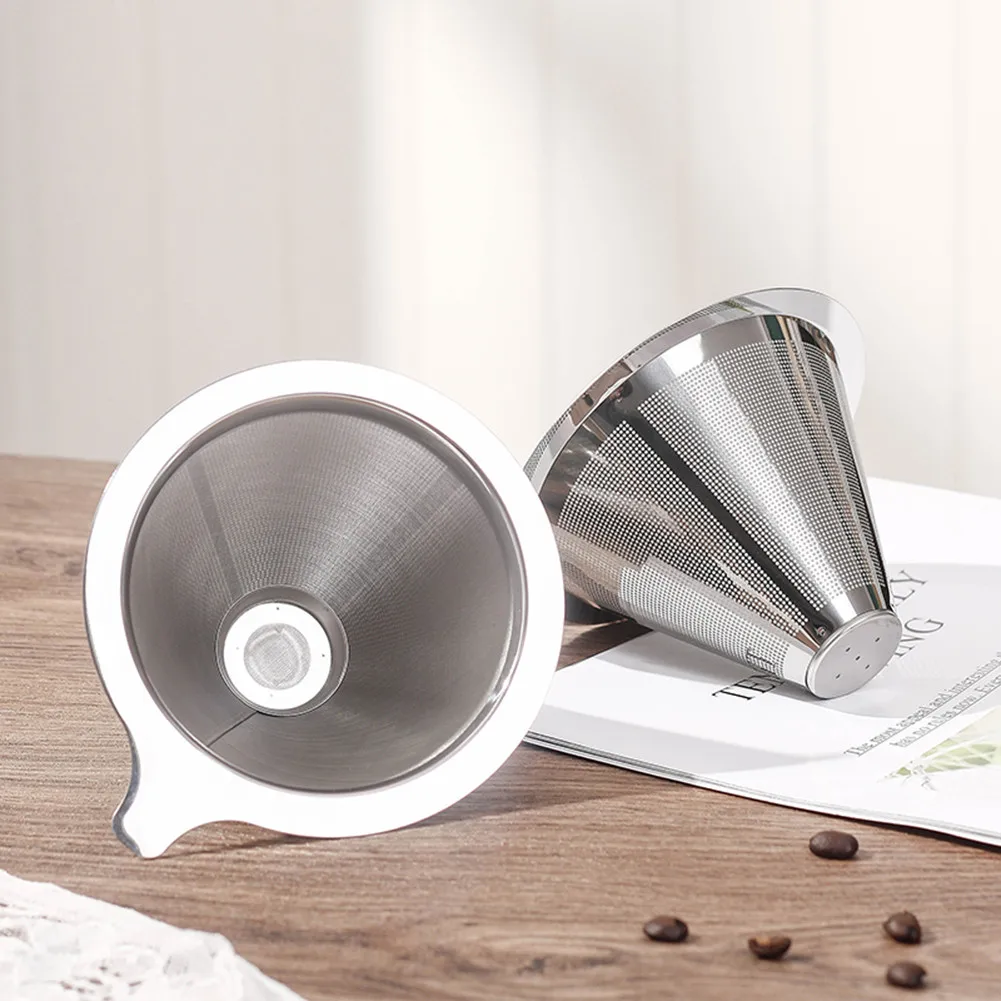 

Stainless Steel Coffee Filter Over Portable Small And Light Compact Cone Dripper Holder Hot Water Durable Useful