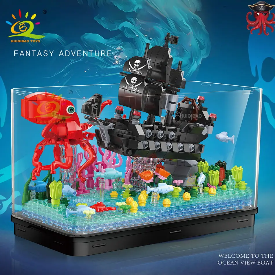 Huiqibao Moc Fishbowl Series Nave Pirata Titanic Building Blocks City Creative Con Giocattoli Di Mattoni Fai Da Te Leggeri Per Bambini