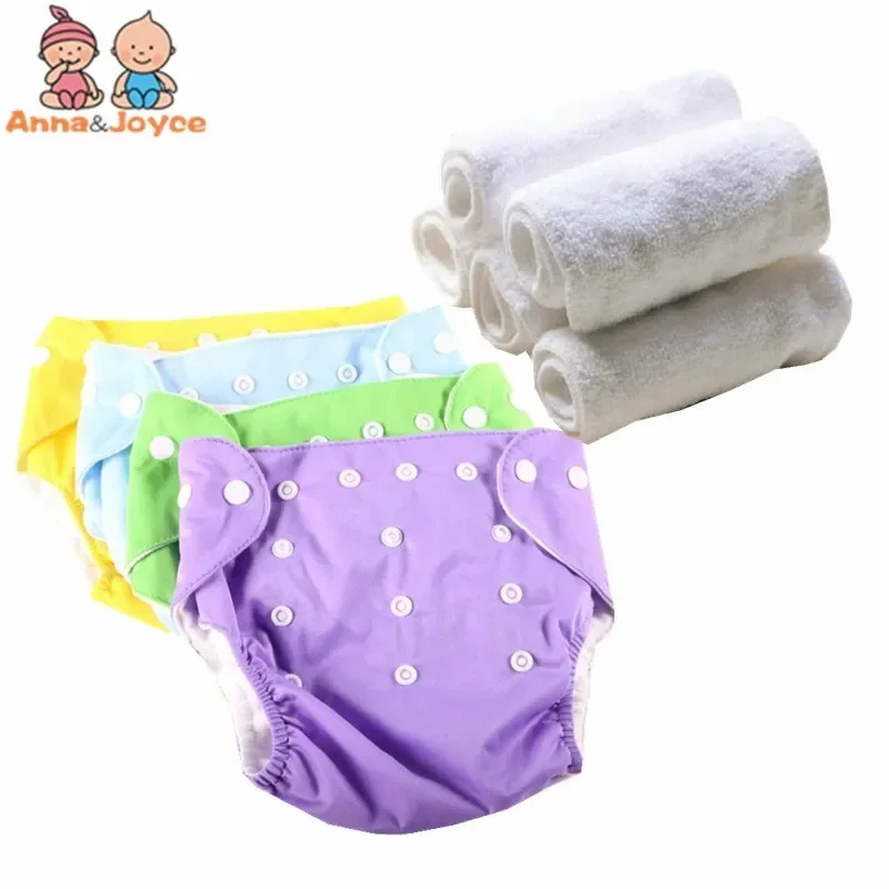 

4 Diapers+10pc 3layers Inserts Baby Fraldas Adjustable Diaper Washable Cloth Diaper Nappy Diaper Snap Waterproof