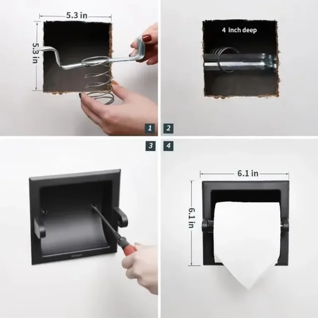 New Toilet Paper Holder With Mounting Bracket Bathroom Wall Mount Black Metal Toilet Paper Holder Recessed Home Bath Supplies 4