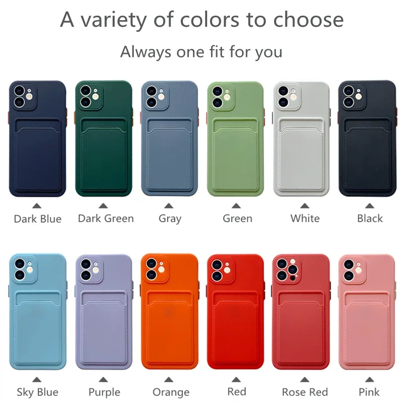Solid Color Soft Card Holder Phone Case with Lens Protection and Shockproof Back Cover