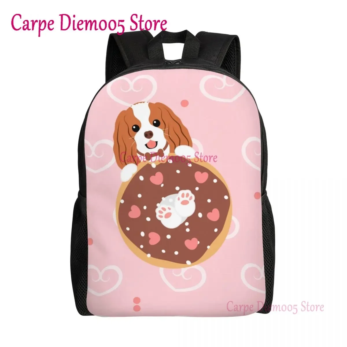 

Love Cavalier King Charles Spaniel Donut Backpack for Girls Boys Dog College School Travel Bags Bookbag Fits 15 Inch Laptop