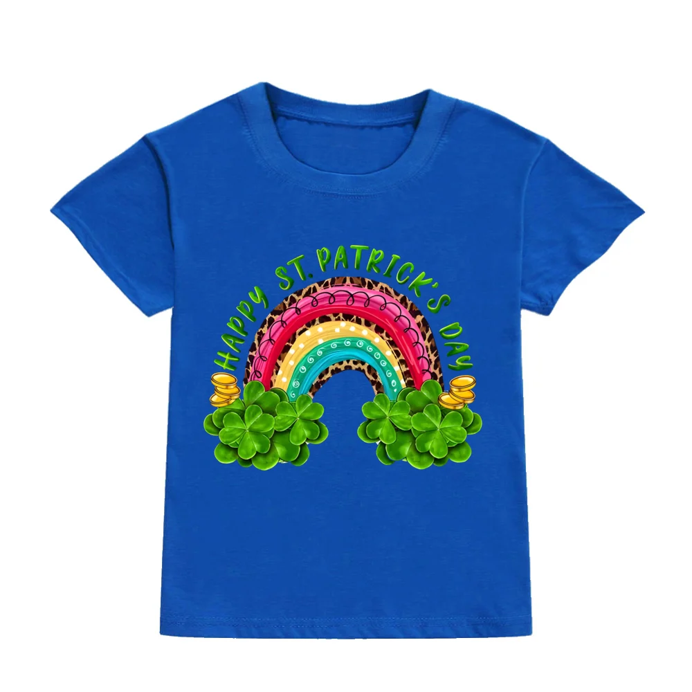 Happy St Patrick's Day Kids T Shirts Shamrock&rainbow Graphics Print Tee Top Short Sleeve Tops St Patricks Day Girl Summer Gift 4