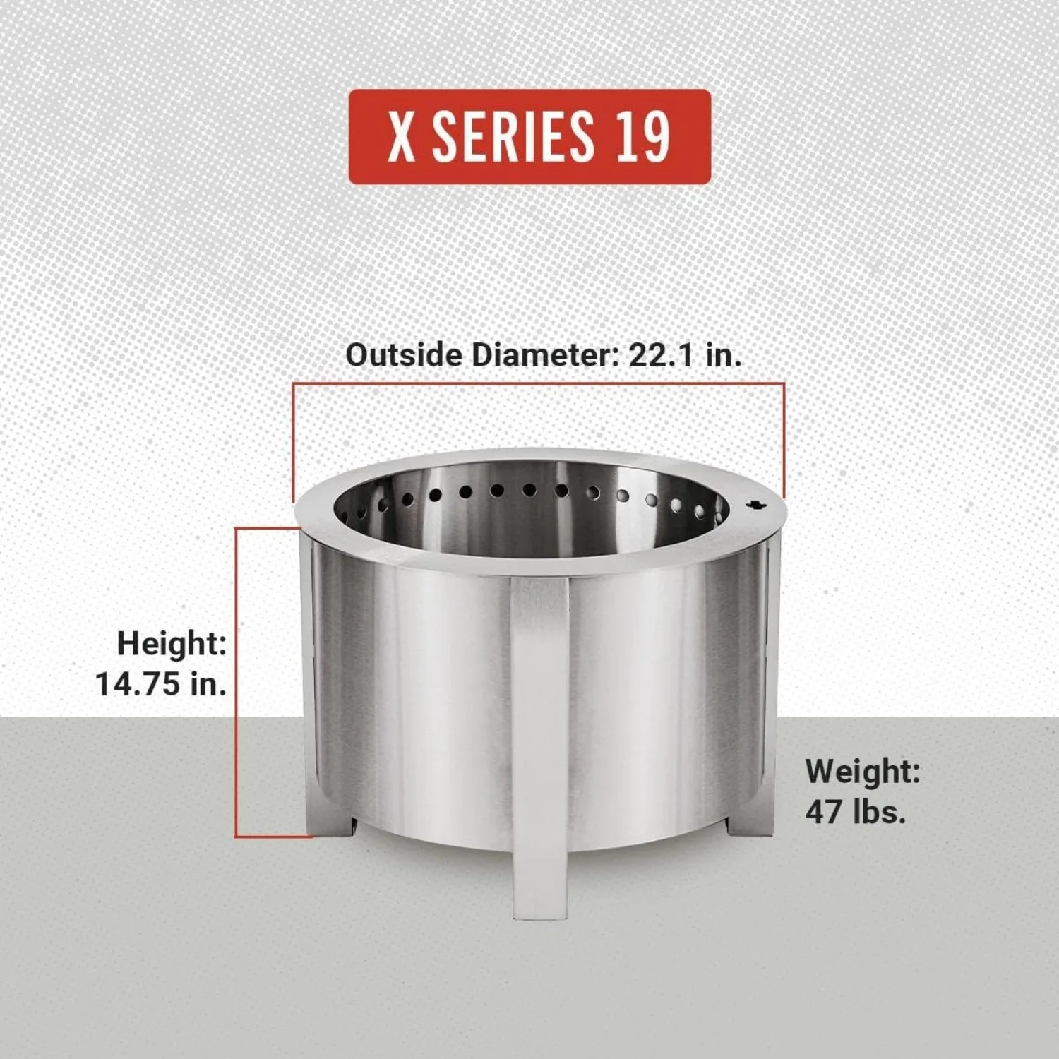 Smokeless FIrePit (X Series 19, Stainless Steel) 22.1 inch Smokeless Fire Pit for Outside 47 Pounds