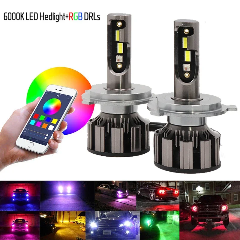 

Pair H7 RGB LED Headlight H1 APP Bluetooth-Compatible Control H3 H4 H8 H11 Multi Colors LED Bulbs 9005 9006 for Camry Ford BMW