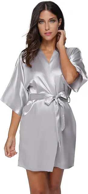 Robe de chambre courte et douce pour femme, en soie, couleur unie, pour mariée, demoiselle d'honneur, tenue de matin, pour fête de mariage, été