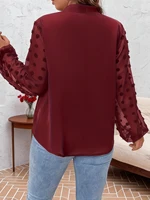 Plus Size Spring Autumn Women Elegant Bow Tie Neck Shirt Office Lady Fashion Solid Curve Clothing Casual Long Sleeve Tops - Image 3