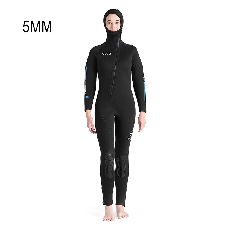 

5MM Neoprene One Piece Snorkeling Wetsuit Hooded Long Sleeve Full Body Keep Warm Spearfishing Diving Suit Surf Scuba SwimWear