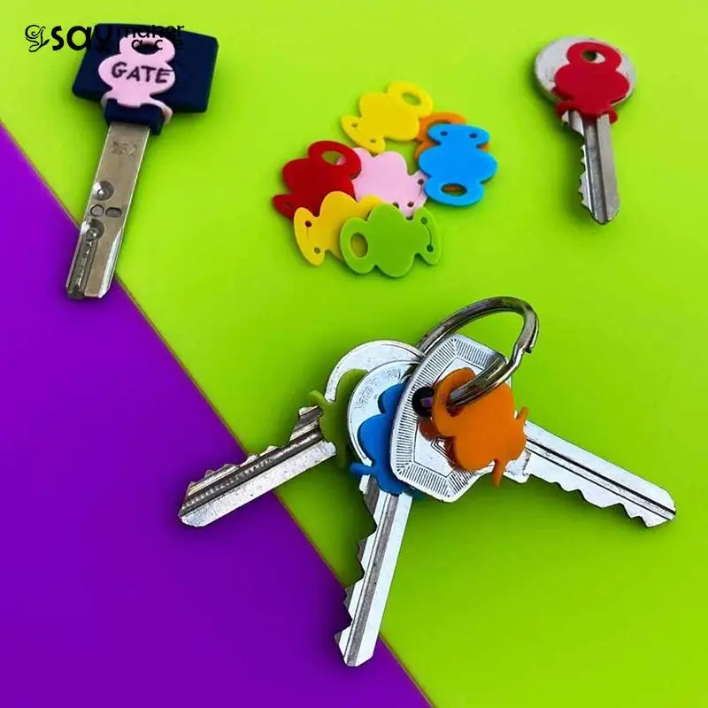 12PCS Keyring Keys Locks Cap Key Top Covers Head Caps Tags ID Markers Mixed Toppers Identification Ring Silicone KeyCase