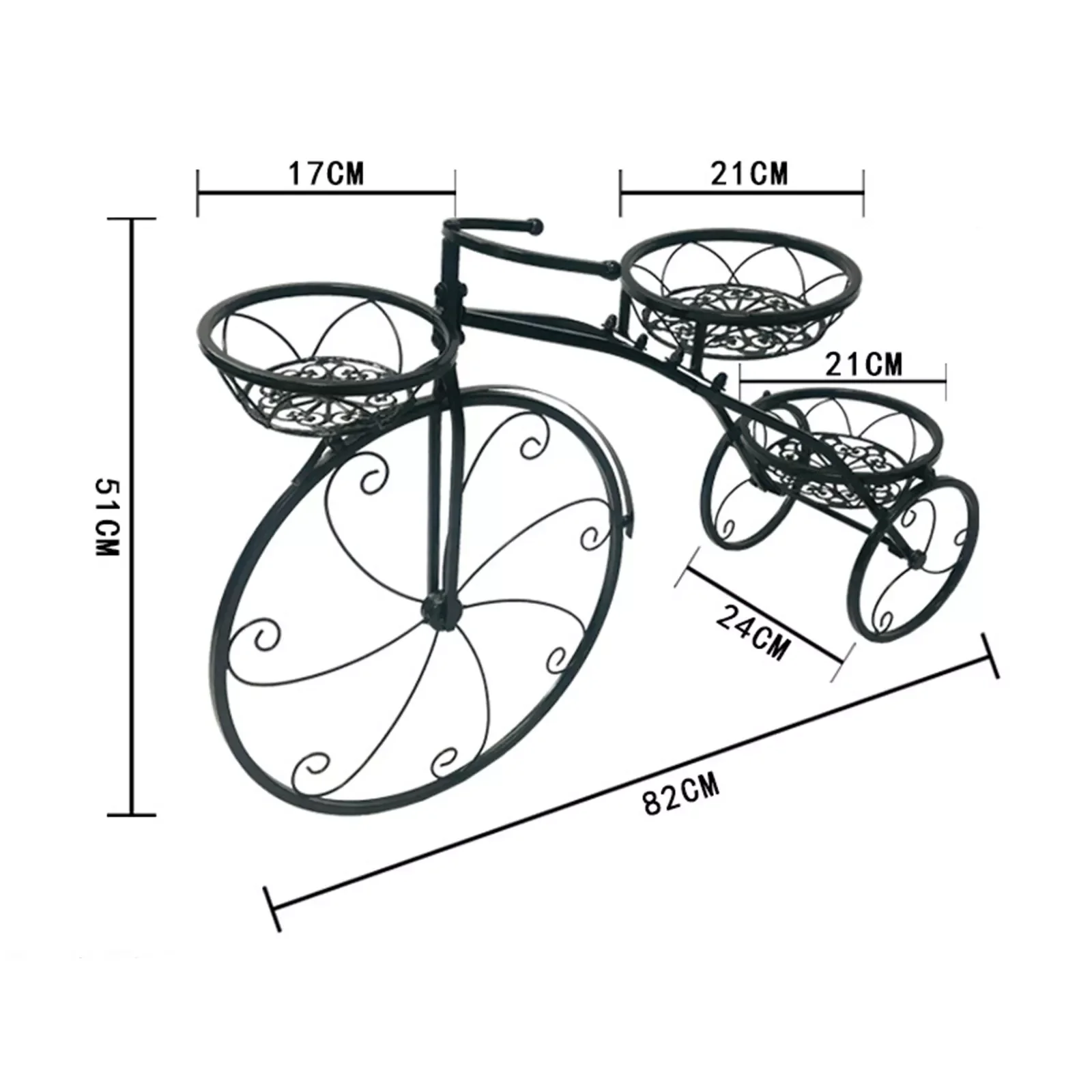 3-Tier Bicycle Shape Plant Stand Shelf Flower Holder Rack Garden Home Patio Decor Metal Wrought Iron Tricycle Planter 2