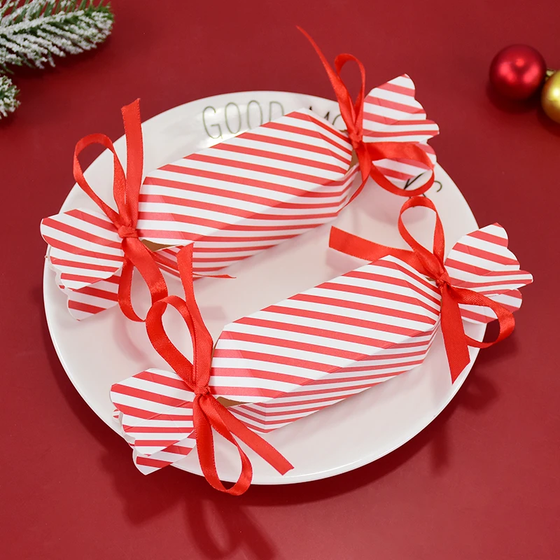 Description Picture 6 of item10/50pcs Christmas Red Candy Box with Ribbons Chocolate Cookies Packaging Bag DIY Xmas Tree Ornaments Decoration Wedding Party
