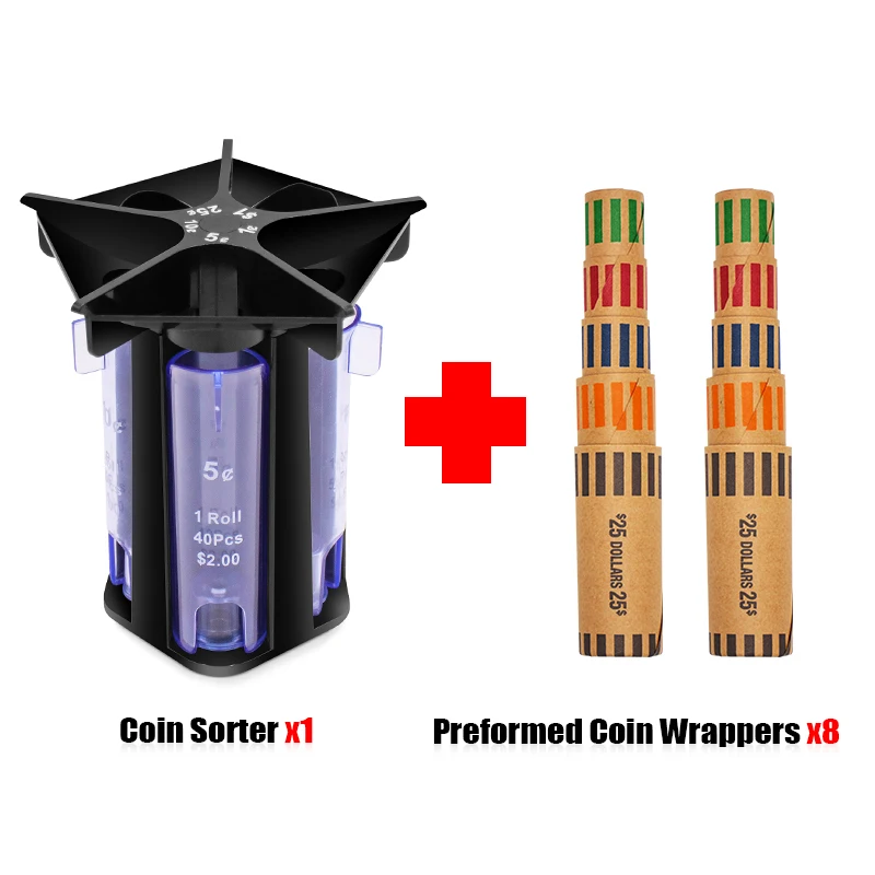 5-in-1Coin Sorter and Coin Wrappers Manual Coin Organizer for Pennies, Nickels, Dimes, Quarters, Dollars No Batteries