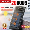 Lenovo 200000mAh Solar Power Bank Built Cables Solar Charger 2 USB Ports External with LED Light Super Fast Charger Power Bank