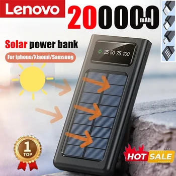 Lenovo 200000mAh Solar Power Bank Built Cables Solar Charger 2 USB Ports External with LED Light Super Fast Charger Power Bank 1