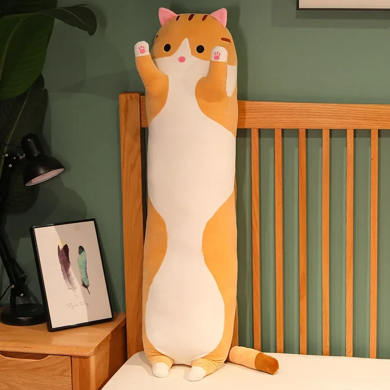 Muñeco de gato de gran tamaño con patas de clip y tiras largas, almohada de peluche para niñas, juguete perezoso para dormir, muñeco para acurrucarse y dormir