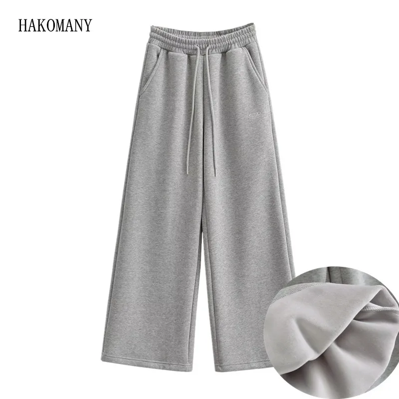 

Women Joggers Sweats Pants Winter Elastic Drawstring Waist Sports Straight Wide Leg Pants With Fleece Long Trousers 4 COLORS