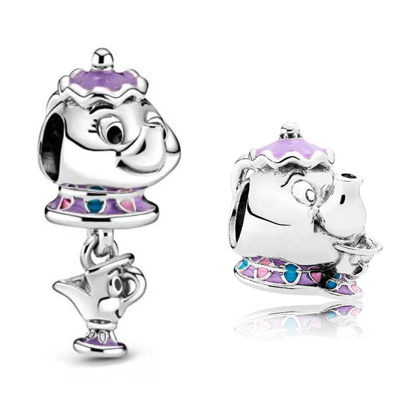 Fit Pandora Beauty And The Beast Charms Bracelet Kid Disney Purple Mrs. Potts Teapot Beads Diy Bijoux For Women Chip Cup Pendant