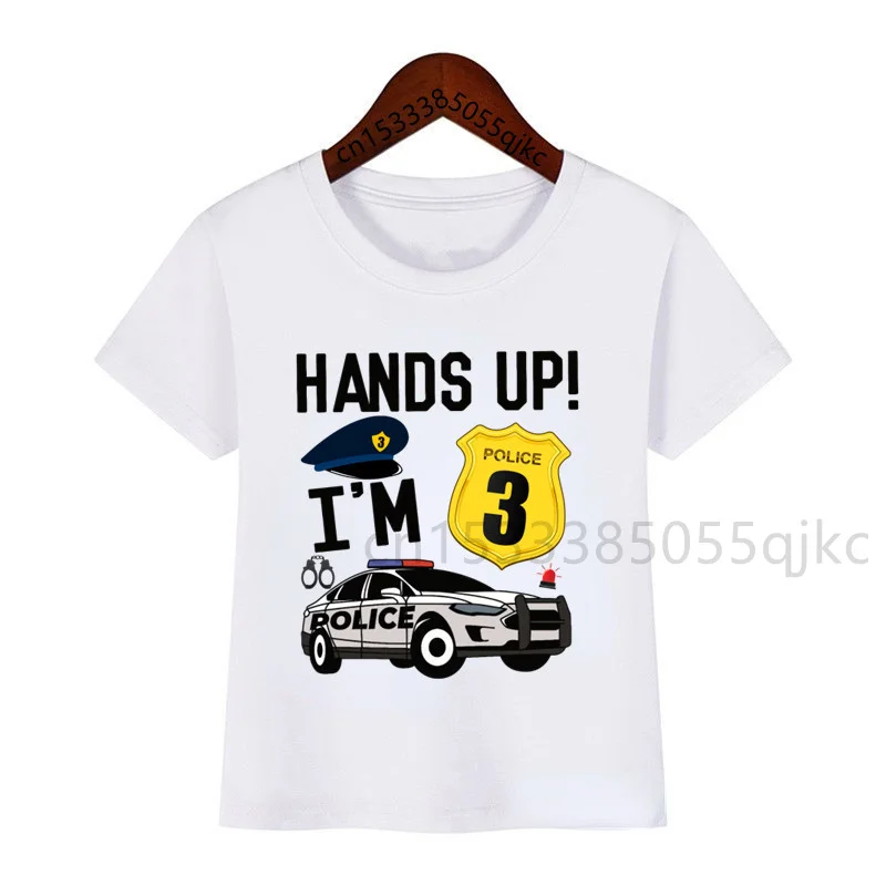 Numbers 1-10 Police Car Birthday Printed T-Shirt Kids Police Car Birthday Boy T-Shirt Gift Set Custom Name Numbers 4