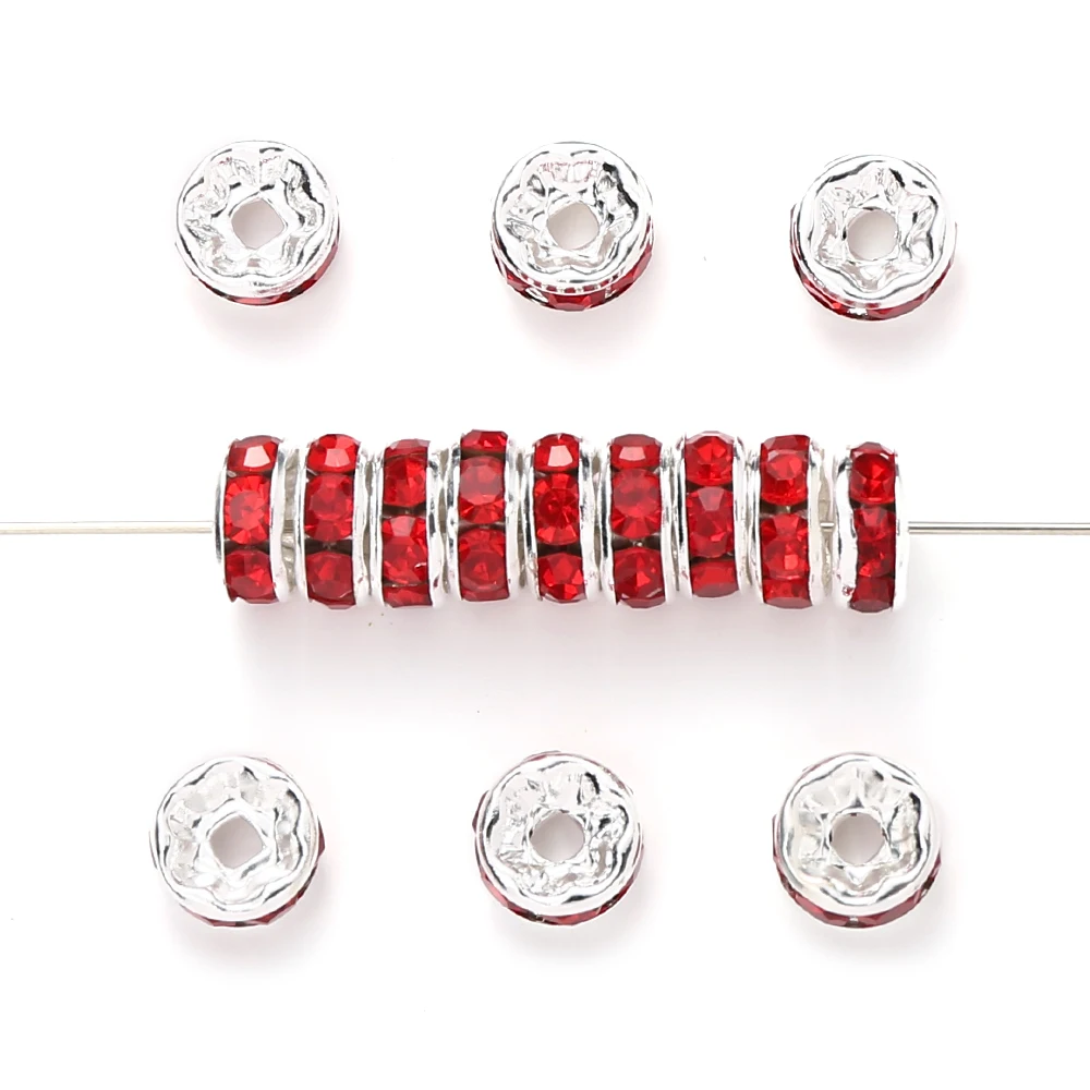 50Pcs 8mm Christmas Crystal Flat Round Beads Metal Spacer Loose Beads For DIY Handmade Earrings Bracelet Necklace Jewelry Making