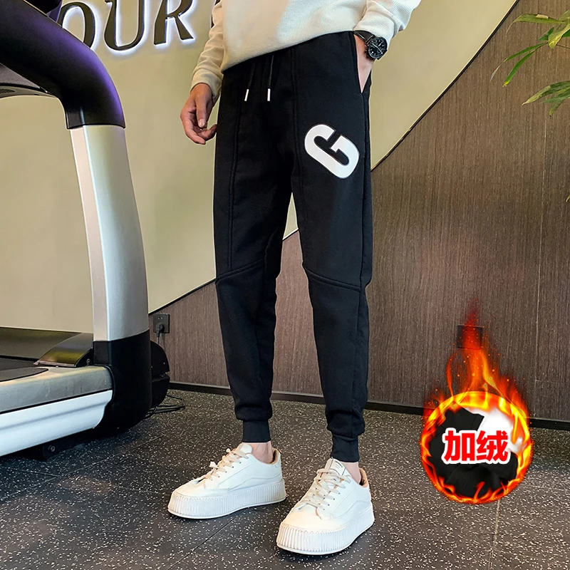 

Autumn Winter New Thick Warm Joggers Harem Pants For Men Clothing Simple Fashion Spliced Design Slim Fit Casual Trousers Black