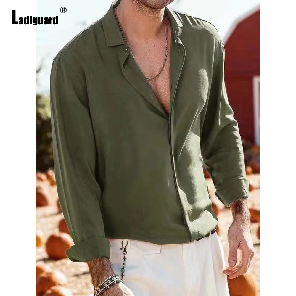 Ladiguard Men's Long-sleeved Fashion Tops Lepal Collar Shirt Blouse Sexy Men clothing 2022 New Summer Casual Shirts Clothing tesco 2 slim fit women s suit peak lepal long sleeve ladies pantsuits 2 piece jacket blazer pants for spring autumn