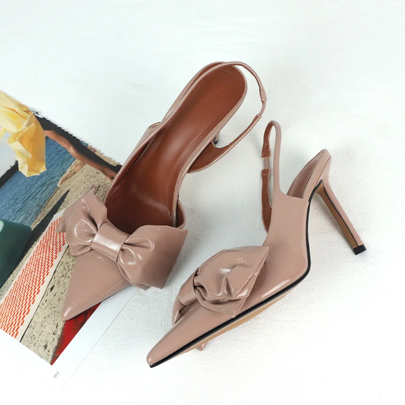 Trendy Bow Knot Women Stiletto Shoes Elegant Wedding Bridal Slingbacks Luxury Design Super High Heels Sandals for Ladies