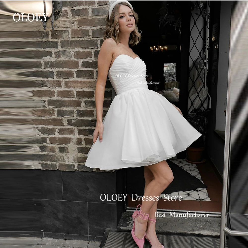 

OLOEY Simple A Line Short Wedding Dresses Sweetheart Organza Skirt Mini Sexy Bridal Gowns Robe de mariage Formal Party Dress