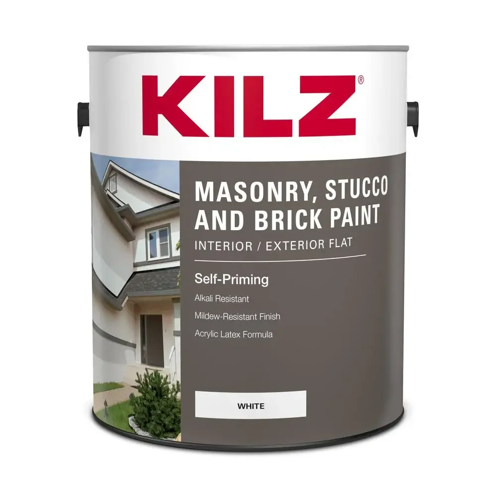 Acrylic Latex Self-Priming Masonry Stucco & Brick Paint Interior/Exterior Gallon White Mildew-Resistant Finish Easy Application