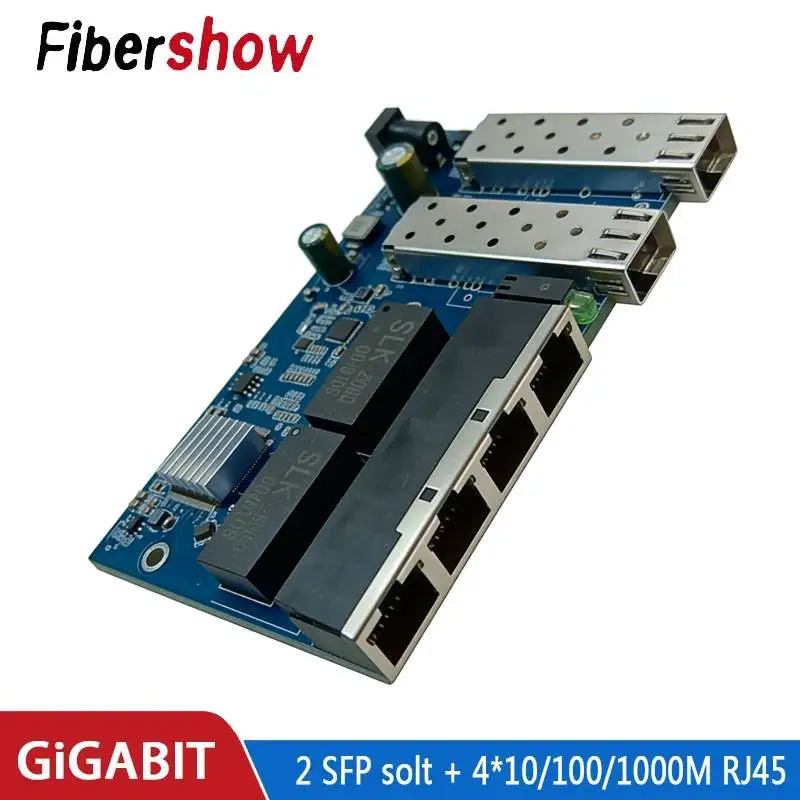 Gigabit Ethernet switch Fiber Optical Media Converter 4 RJ45 2 SFP 10/100/1000M UTP fiber Port Board PCBA 2F4E