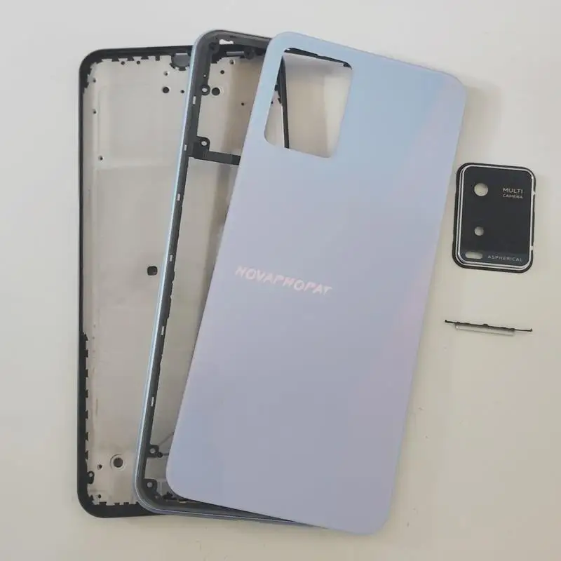 Vivo Y21 2020 배터리 커버 후면 하우징 카메라 유리 렌즈 측면 키 버튼용 LCD 페이스플레이트 프레임 중간 베젤