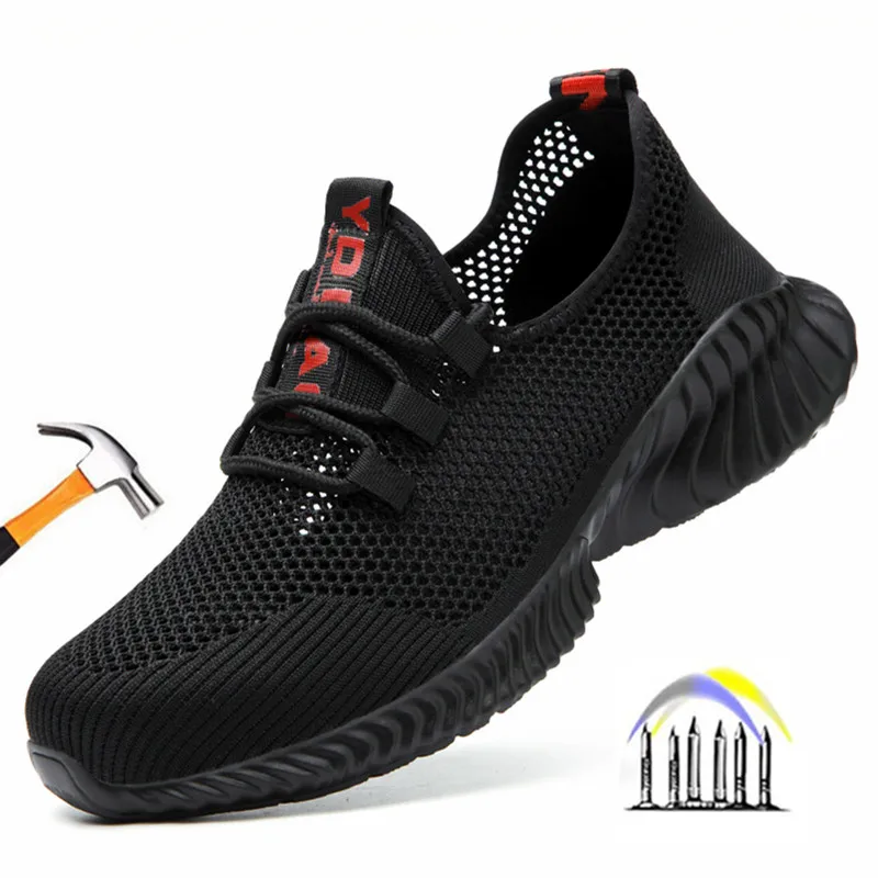summer work shoes with protection breathable Lightweight safety shoes with iron toe anti-stab anti-slip working summer shoes