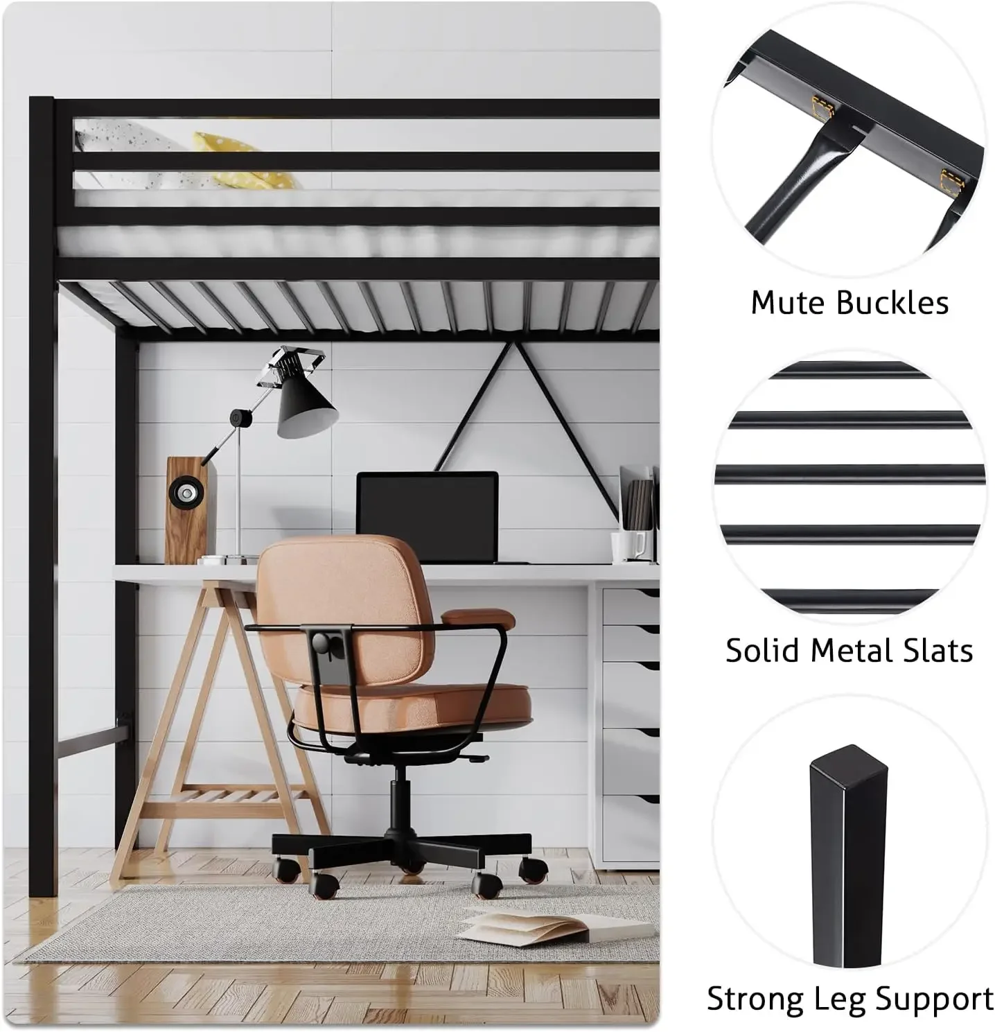 Twin loft bed Twin Loft Bed with Desk Charging Station Storage Shelves LED Lights Music Sync Safe Guardrail & Wooden Ladder